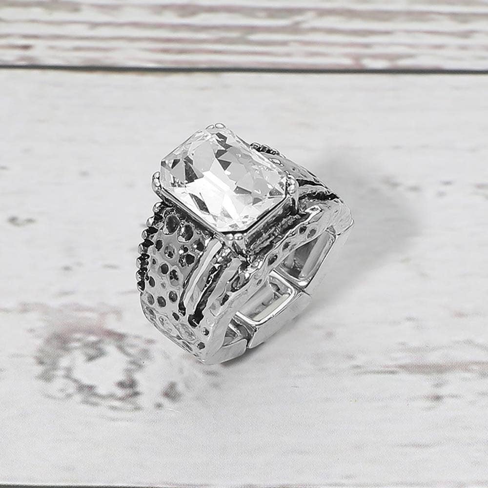 Bold Geometric Stone Accent Stretch Ring