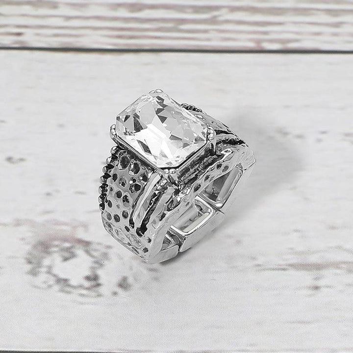 Bold Geometric Stone Accent Stretch Ring