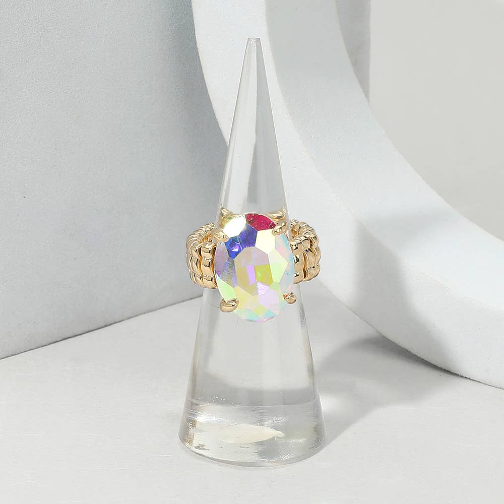 Faceted Oval Stone Cluster Stretch Ring