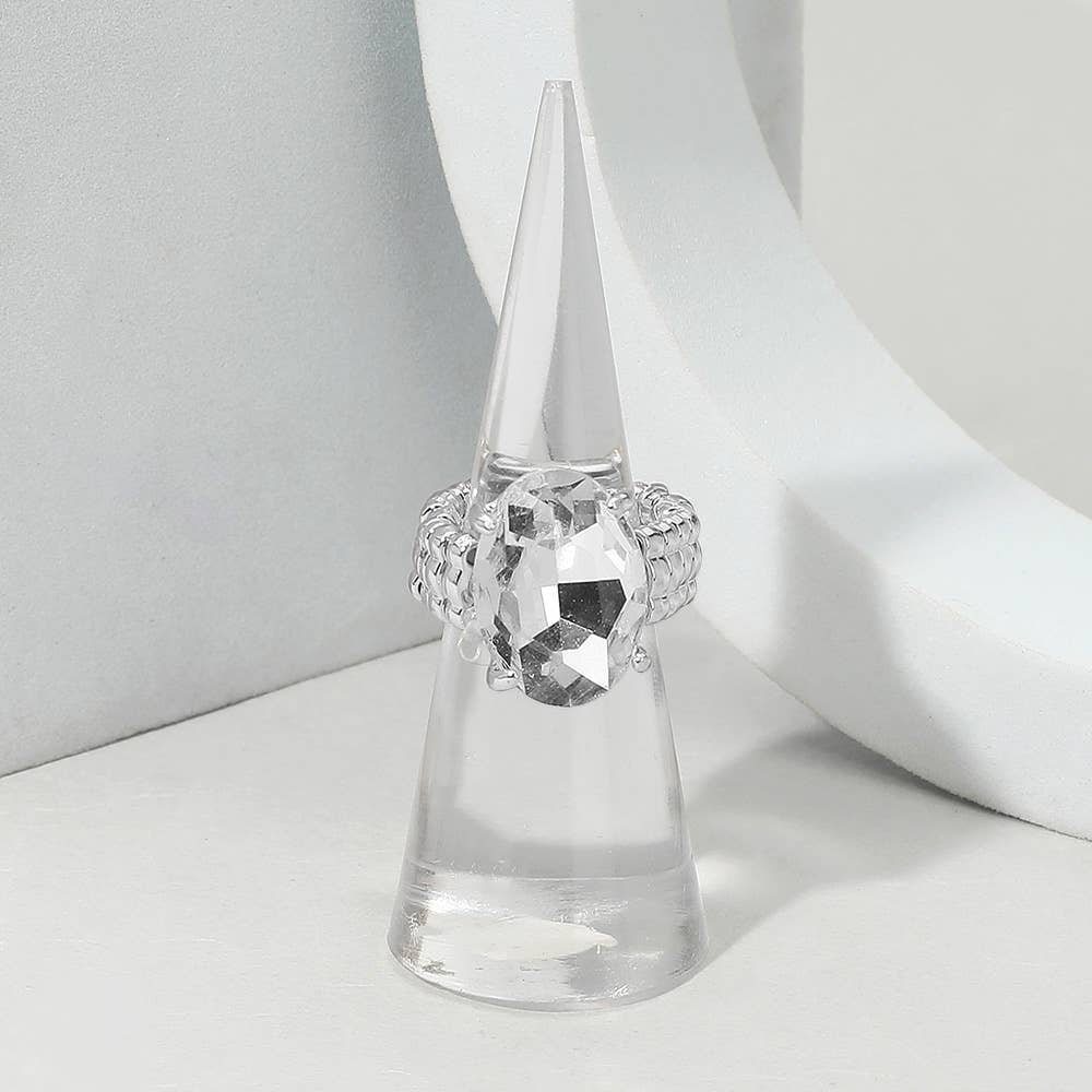 Faceted Oval Stone Cluster Stretch Ring