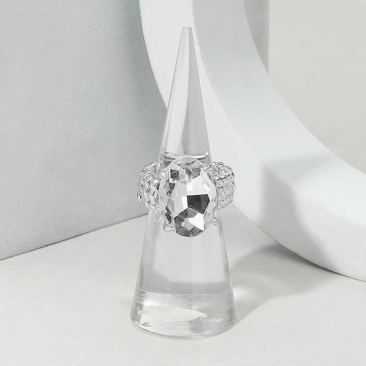 Faceted Oval Stone Cluster Stretch Ring