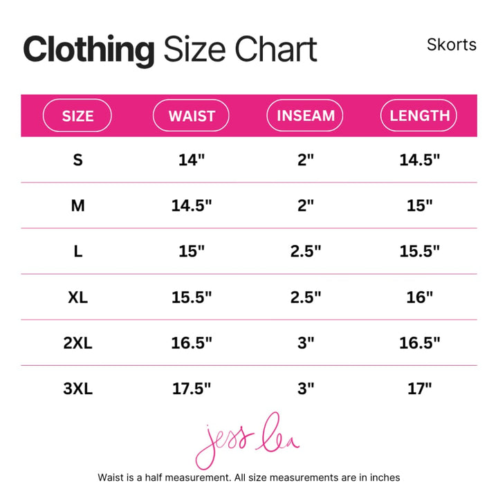 Checkered GiGi the Ghost Skort size chart