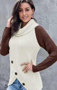 Cowl Neck Waffle Wrap Sweater (Plus Too)
