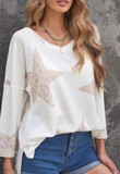 White Leopard Star Waffle Knit Long Sleeve Top (PLUS TOO)