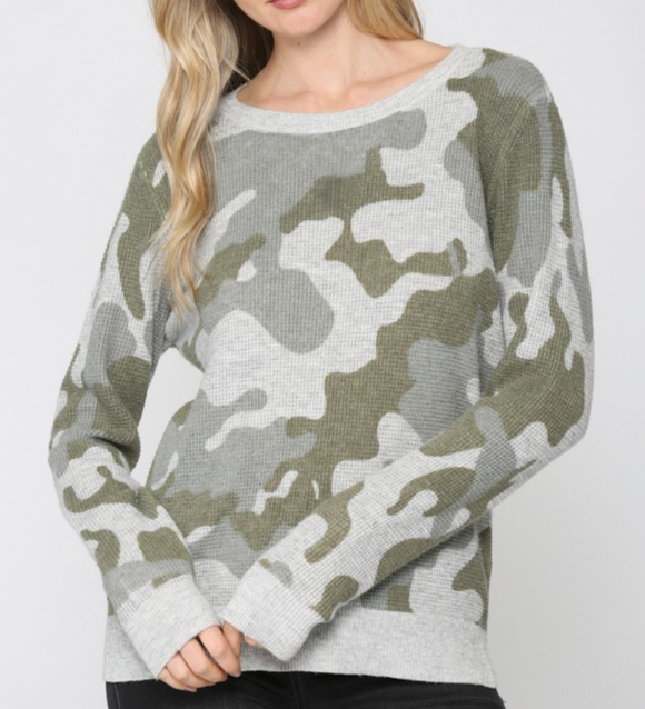 Camouflage Groupie Waffle Knit Sweater