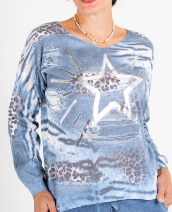 Snazzy Star & Cheetah Print Sweater (One size, 3 colors)