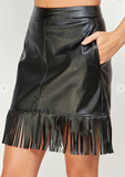 Feminine Finesse Fringe Leather Skirt