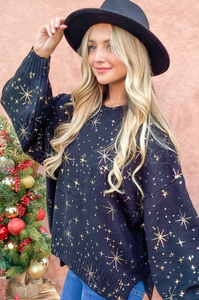 Gold Starry Foil Print Sweater