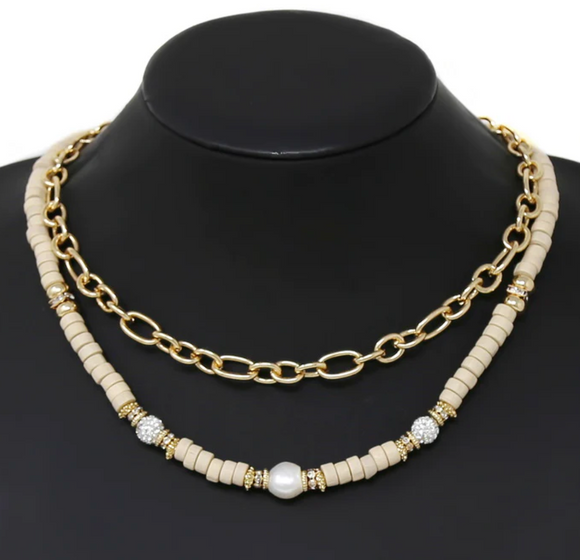 Pearl and Glass Layered Necklace (2 colors)