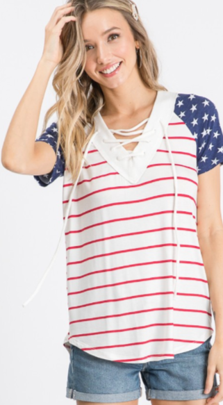 Red, White & Blue Cross Top