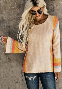 Apricot Color Block Bell Sleeve Lightweight Sweater (PLUS TOO)