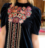 Elaborate Flower Power Embroidered Velvet Dress